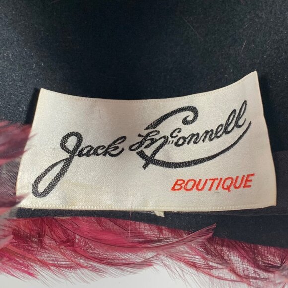 VTG Jack McConnell Women's Maroon Feather Rhinestone Wool Fascinator Hat OS - Picture 8 of 8